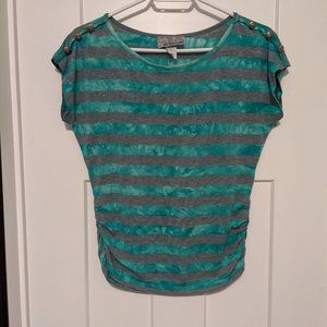 Mint green and light grey striped top